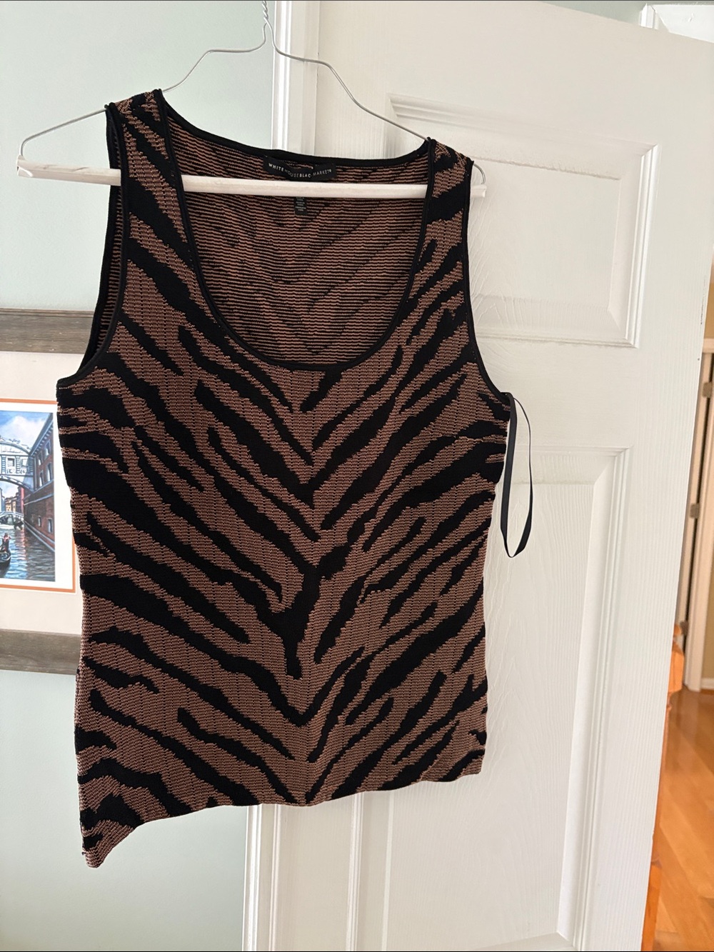 White House Black Market Black & Brown Zebra-Pattern Knit Tank